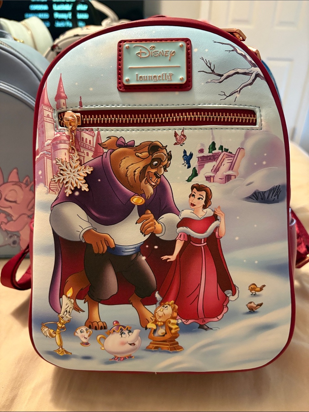 Loungefly Beauty and the Beast Winter Scene Red and White Mini Backpack